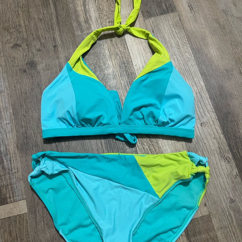 Vibrant Blue and Green Halter Bikini Set